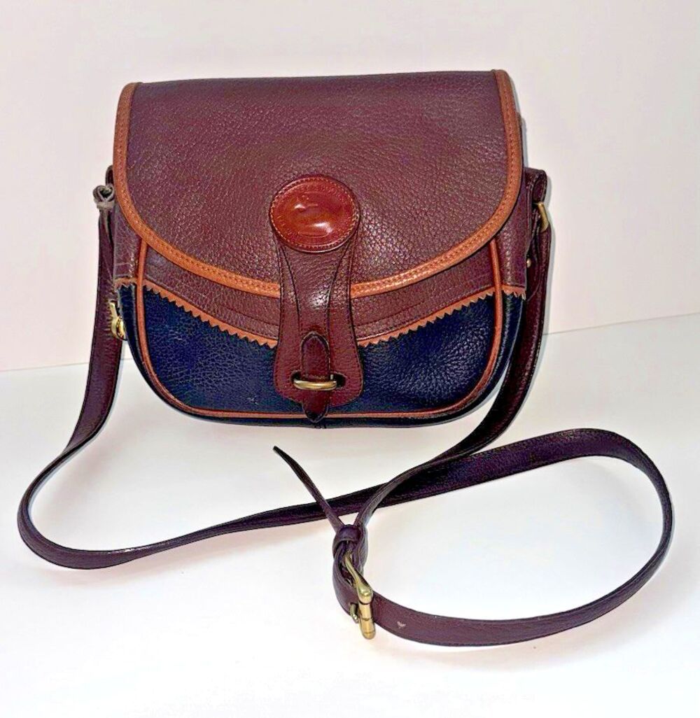 Vintage Dooney & Bourke Brown/Black All-Weather Leather Teton Flap Crossbody